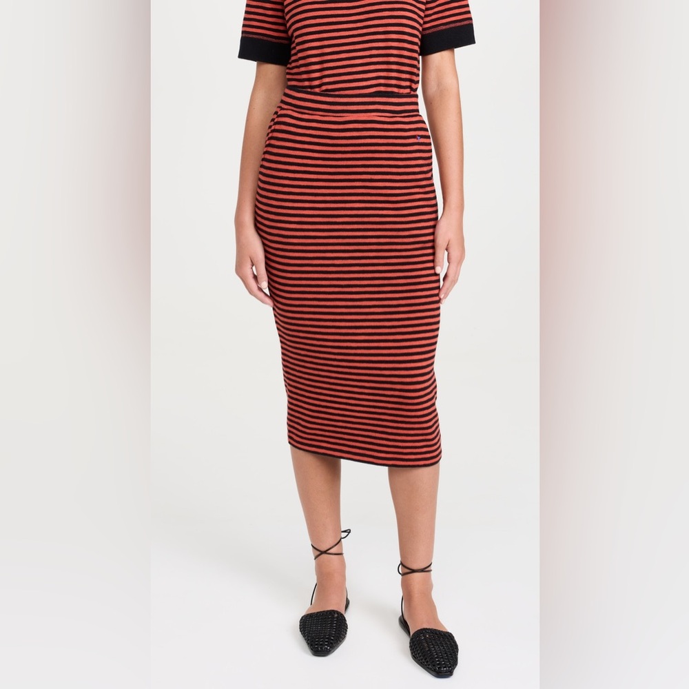 Clare V. Le Tube Skirt in Black & Poppy Stripe | XXL | GUC